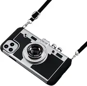 Awsaccy Emily Phone Case in Paris for iPhone 16 Pro Max Camera Case Vintage Cover Cute 3D Cool Unique Design Silicone Case with Removable Neck Strap Lanyard for Girls Women Black