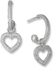 [JewelryWeb] 925 Sterling Silver Rhodium Plated CZ Love Heart Charm Hoop Earrings 3/4 Lined CZs Have an CZ Outline 1mm Bonus: Remove Hearts to Wear a Simple CZ Drops 26.5mm-Hoop Earring for Women