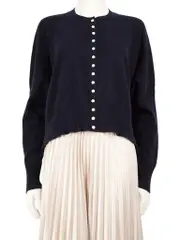 Navy Cashmere Button Up Cardigan