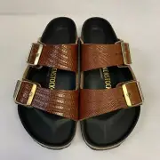 Birkenstock New w/ Box Arizona Cognac Embossed Leather Exquisite Nar Select Size
