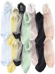 [LIFKOME] 7 Pairs Women's Lace Socks Ultra-thin Elastic Breathable Short Ankle Socks for Dresses Casual Wear Random Color
