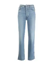 RE/DONE High Waist Logo Patch Jeans 26 Blue