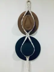 CLEARANCE - QLD made -compact DOUBLE Macrame HAT holder hanger - CREAM/NATURAL