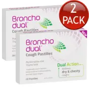 3 x Bronchodual Cough Pastilles Dual Action Relieves Dry Chesty Coughing 20 Pack