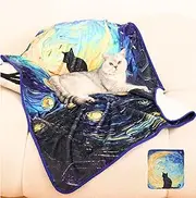 Furrther Pet Blankets - Washable Cat Blanket - Foldable Travel-Friendly Fleece Blanket for Cats & Dogs, Soft Plush Reversible Throw Protector for Bed Couch Car Sofa, 35"X55" (Starry Night)