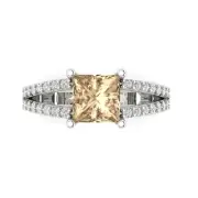 2.4 Princess Unique Yellow Moissanite Promise Bridal Wedding Ring 14k White Gold