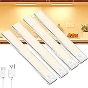 Under Cabinet Lighting, JOZUTTOW 4-Pack Motion Sensor Closet Lights, Wireless USB Rechargeable Led Light Bars, Sensor Night Lights for Drawers, Wardrobe, Cupboard, Stairs, Hallway, Kitchen (30CM)