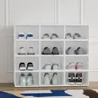 Shoe Box Set of 12 Storage Case Stackable Plastic Shoe Cabinet Cube White 12-WH