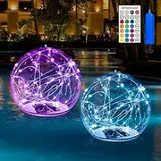 AVCXEC Pack of 2 Solar Floating Pool Lighting, 34 cm Solar Floating Pool Coloured LED Light with Remote Control, Inflatable Pond Lighting Swimming Ball Lamps for Pool Outdoor Garden Decoration