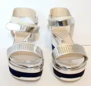 Cole Haan Silver Specho Wedges 9.5 size new in box Silver/navy blue