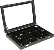 Black 40 Grid Jewelry Organizer Display Box with Transparent Lid Velvet Earring