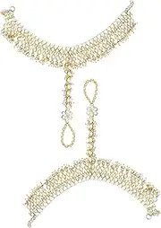 [Generic] Gold Plated Tassel Beads Kundan Anklets For Women By Indian Collectible, Medium, Metal, no gemstone