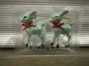 Target Wondershop Mini Retro Deer Ornaments Set of 2 Green W/ Glitter New