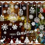 WEEMAGIC 220 Pcs Christmas Window Clings Static Snowflakes Window Clings Decals Stickers Christmas Window Decorations Indoor Merry Christmas Winter Wonderland Decorations Ornaments Party Supplies