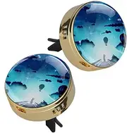 2 PCS Zinc Alloy Golden Car Essential Oil Diffuser Beyond The Clouds Car Air Conditioner Outlet Perfume Clip Car Decor (4 Refill Pads)