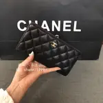 二手精品 CHANEL 香奈兒 黑色 荔枝紋 小羊皮 金扣/銀扣 對折長夾 皮夾 卡夾 錢包