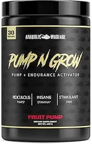 Pump-N-Grow Muscle Pump and Nitric Oxide Boosting Supplement by Anabolic Warfare * - Caffeine Free Pre Workout with L-Citrulline, L-Arginine, Beta-Alanine (Fruit Pump - 30 Servings)
