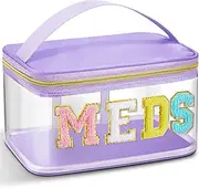 [Geetery] Chenille Letter Bag Nylon Makeup Portable Cases Preppy Patch Makeup Bag with Zipper Cosmetic Toiletry Storage case for Women, Purple