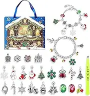 Christmas Calendar Advent, 24 Days Bracelets Jewelry Making Kit Christmas Countdown Calendar, Countdown To Christmas Calendar Ornament with 22 Charm Beads 2 Bracelets