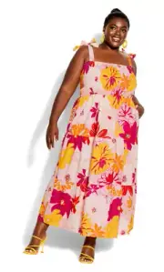 City Chic Ladies Sleeveless Pretty Pop Maxi Dress sizes 16 20 Colour Pink Floral
