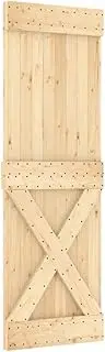 vidaXL Narvik Solid Pine Wood Hanging Sliding Barn Door - Brown Natural Room Divider - 70x210 cm for Bedroom, Kitchen, Home Design