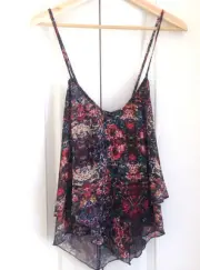 Abercrombie & Fitch Triangular Hem Floral Black Double Layer Peasant Cami Top M