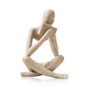 Bookshelf Decor Reading Statue - Abstract Art Thinker Sculpture Bookend Beige