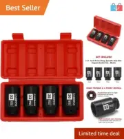 1/2" Drive Deep Impact Socket Set 6-Point Axle Nut Tool, 32-36mm, Heavy Duty 4PC