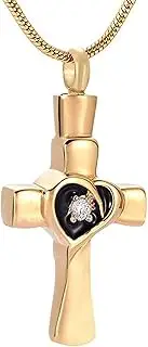 DOTUIARG Golden Cross Hold Zircon Cremation Jewelry Urns for Ashes Stainless Steel Keepsake Memorial Necklace for Men