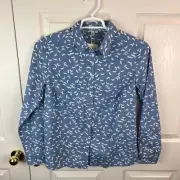 New NWT Women's Boden Button Front Long Sleeve Top Butterfly Blue White Size 10
