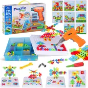 Catzon 223 Pieces Creative Mosaic Drill Set for Kids Toy Puzzle Kit Engineering Education Building Block Toys