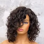 Remy Human Hair 13x4 Lace Front Wig Short Bob Side Part Brazilian Hair Loose Wave Black Wig 130% 150% Density with Baby Hair Smooth 100% Virgin With Bleached K