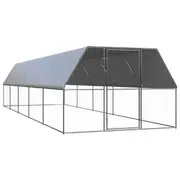 Chicken Run Cage Coop Hutch Large Rabbit Metal Door Poultry Pets House 3x10x2 m