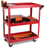 Red 3-Tier Tool Storage Trolley, Workshop Steel Tool Cart Mechanic Swivel Lockab