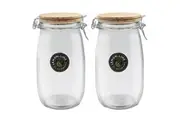 2x Lemon & Lime 1.5L 21.5cm Glass Clip Jar Storage Container w Wooden Lid Clear