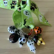 MONSTER SKULL BLACK SPIDER WITCH Halloween Wine Glass Charm Rings Set Of 6