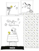 Peanuts Rhythm of Harmony Snoopy Woodstock Bed Linen, Smooth, 100% Cotton, 135 x 200 cm and 80 x 80 cm, All-in-One Outlet-24