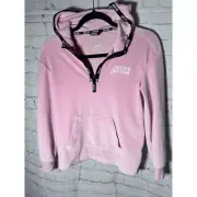JUSTICE GIRLS PINK VELOUR HOODIE PULLOVER SZ (8) EUC AND WORN ONCE