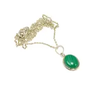 925 SOLID STERLING SILVER GREEN MALACHITE CHAIN PENDANT- 18.7 INCH s151