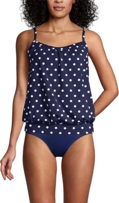 Lands' End Women's Polka Dot Blouson Tankini Tank Top Size S (6-8)