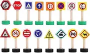 Street Traffic Sign Toy,16X Children Traffic Signs Playset | Crosswalk Signal Blocks, Wooden Building Set, Stop Safety Game for Kids Birthday