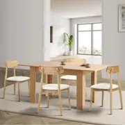 Oikiture 160cm Extendable Dining Table with 4x Dining Chairs PU Leather Natural