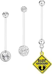 [Gojewen] 3 Belly Button Piercing Pregnancy 38 mm Flexible Plastic Piercing Belly Button Heart Pendant