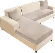NAISI Sectional Couch Cover 3 Pieces Velvet Separate Couch Cushion Covers L Shape Soft Stretch Sofa Slipcovers with 2pcs Pillowcases for Left/Right Chaise Sectional Couch(2 Seater+1 Chaise,Taupe)