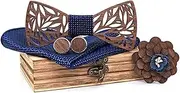 [AOYONGOIT] Wooden Bow Tie Set, Handmade Mens Wood Bow Tie with Matching Pocket Square and Men's Cufflinks Set, for Wedding, Business,F/8385(D)
