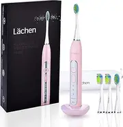 Lächen Sonic Electric Toothbrush Sonic Toothbrush with 4 Brushes Heads and Timer, 3 Modes & 3 Vibration Strengths with Travel Case, Pink