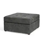 Storage Ottoman Bench Fabric Button Tufted Coffee Table Footstool, Black Gray