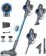 [FABULETTA] Cordless Vacuum Cleaner for Home, Powerful Stick Vacuum, 50Min Rechargeable Battery, Brushless Motor, LED Display, Hepa Filter, 6 in 1 Lightweight Vacuum for Floors Carpet Pet Hair （Blue）