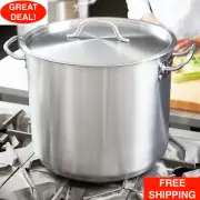 32 Qt. Heavy Duty Silver Stainless Steel Aluminum-Clad Stock Pot with Lid Cover