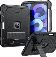 JSUSOU iPad Air 5 Air 4 Generation Case Cover with Pencil Holder 2022/2020 | iPad Air 10.9 Case for Kids with Stand | Heavy Duty Rugged Case Cover for iPad Air 4th Gen 10.9 inch Black
